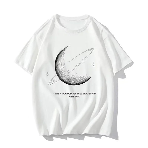 Harajuku Graphic tee – Moon Letter Printed Cotton Short Sleeve T Shirts Mens Summer