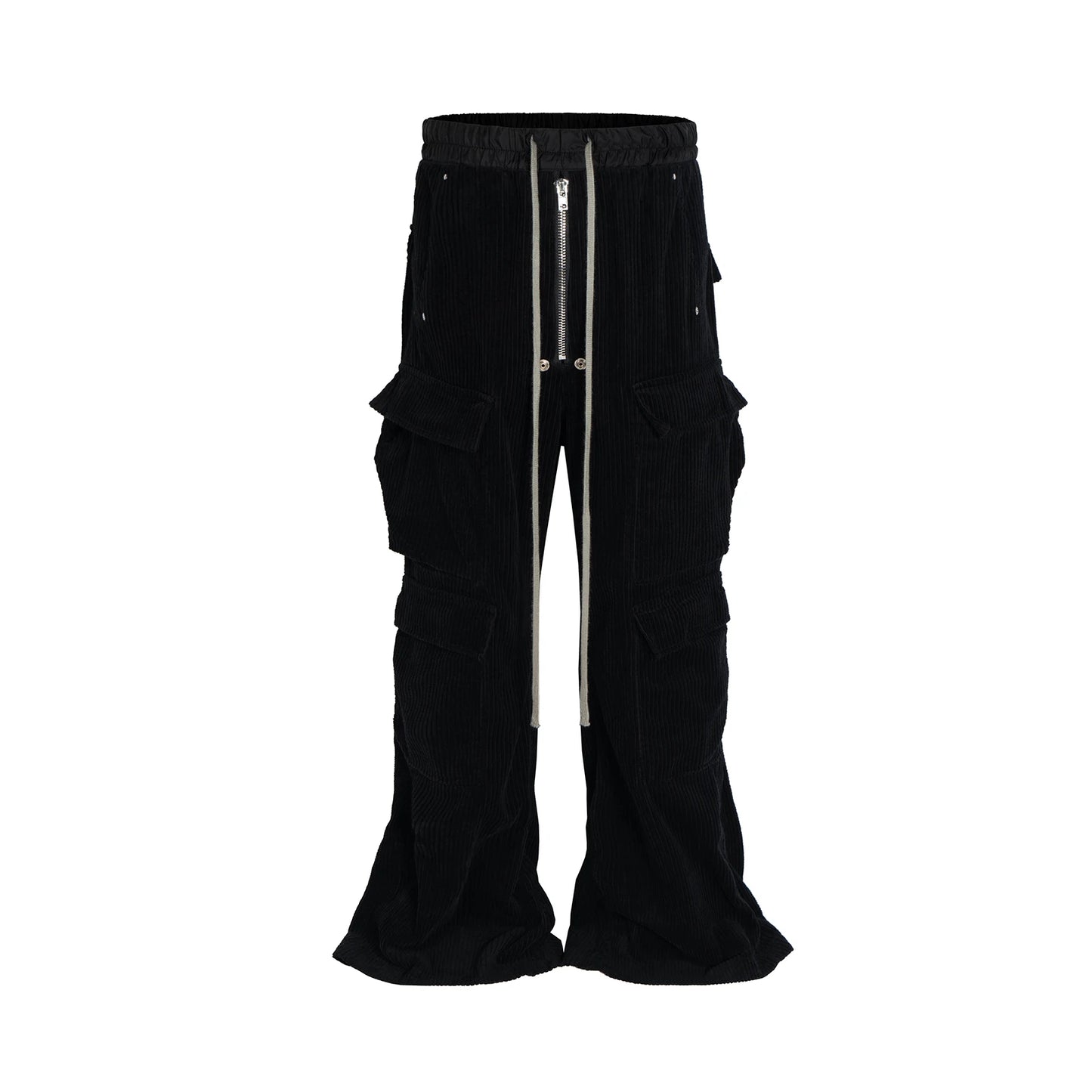 ro style wide leg corduroy pocket baggy cargo pants for men and women drawstring streetwear ropa hombre straight trousers 1 multi-pocket cargos