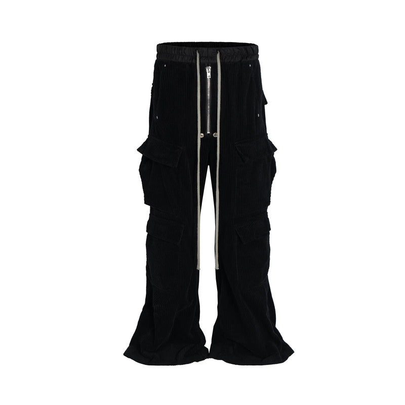ro style wide leg corduroy pocket baggy cargo pants for men and women drawstring streetwear ropa hombre straight trousers 1 multi-pocket cargos
