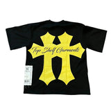 Trapwear Graphic tee – Harajuku Hip Hop Retro Letter Cross Print Oversized Short Sl