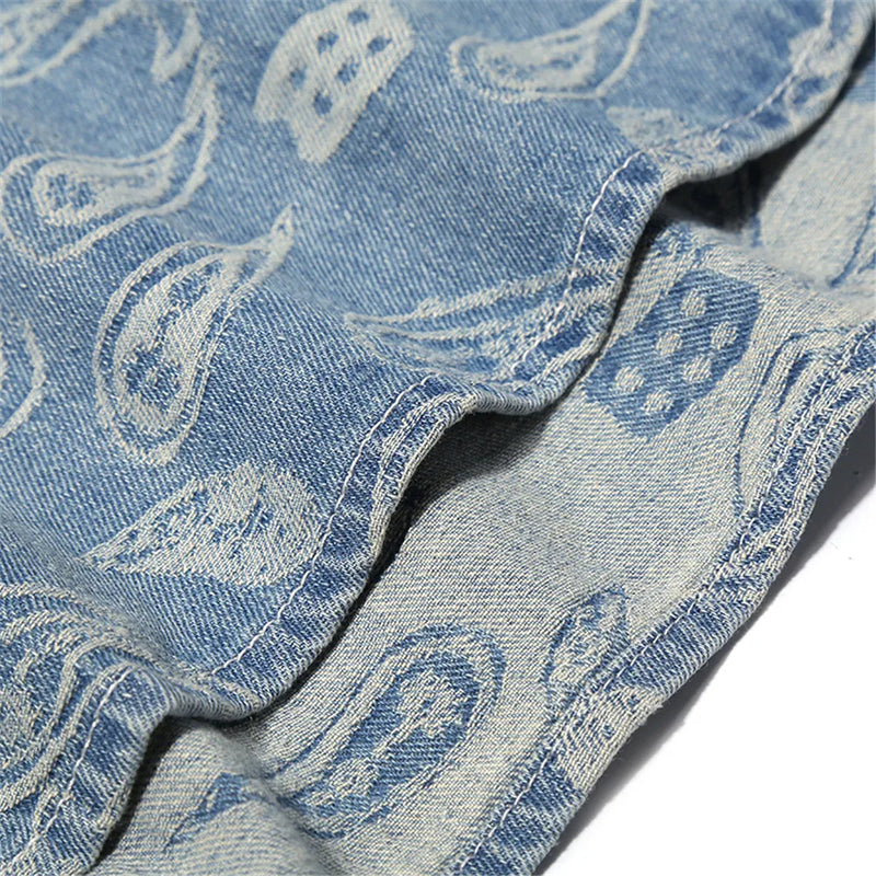 New 2022 Men luxurious Paisley West Coast CRIPS Bloods Fashion Denim Casual Shirts Shirt high Pocket Short-sleeves S 2XL #A630