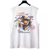 Glitchcore Chrome print – Summer Cartoon Cube Graphic Printed Sleeveless Tee Shirts