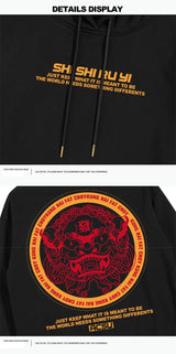 Autumn Dancing Lion Print Hooded Sweatshirts Hombre Hip Hop Fleece