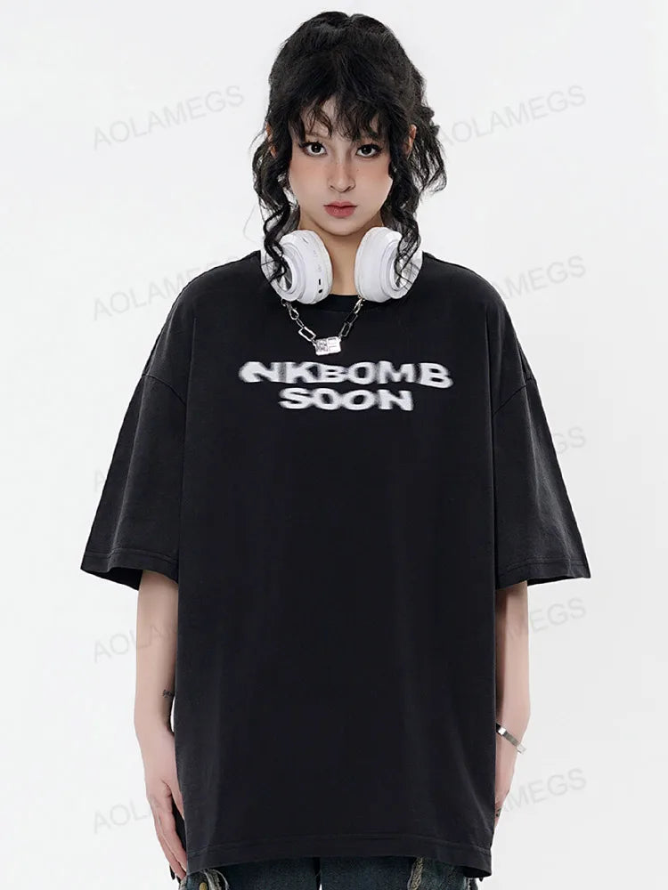 Gothic Vintage print – Men Y2K T Shirts Street Hip Hop Gradient Tshirt Retro Washed
