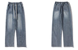 fashion loose streetwear denim pants unisex casual drewstring elastic waist jean pants hip hop trousers joggers mens baggy jeans unique joggers style 3251