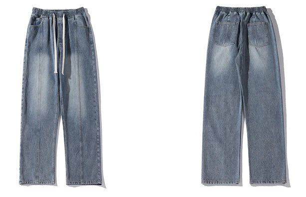 fashion loose streetwear denim pants unisex casual drewstring elastic waist jean pants hip hop trousers joggers mens baggy jeans unique joggers style 3251