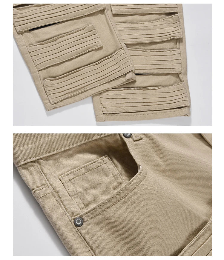 fashion velcros denim jean pants streetwear mens new casual hip hop streetwear tactical straight trousers joggers men y2k pants unique joggers style 3690