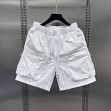 men shorts summer outdoor glossy cool feeling quick dry wide leg pants functional wind large pockets trendy men workwear shorts unique shorts style 1548