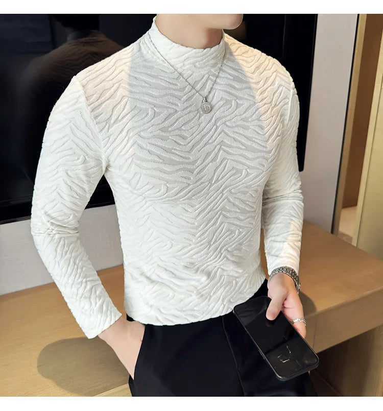 Cyberpunk Crying character – Semi Turtleneck Stretch Slim Fit T Shirt Men Long Sleeve Thi