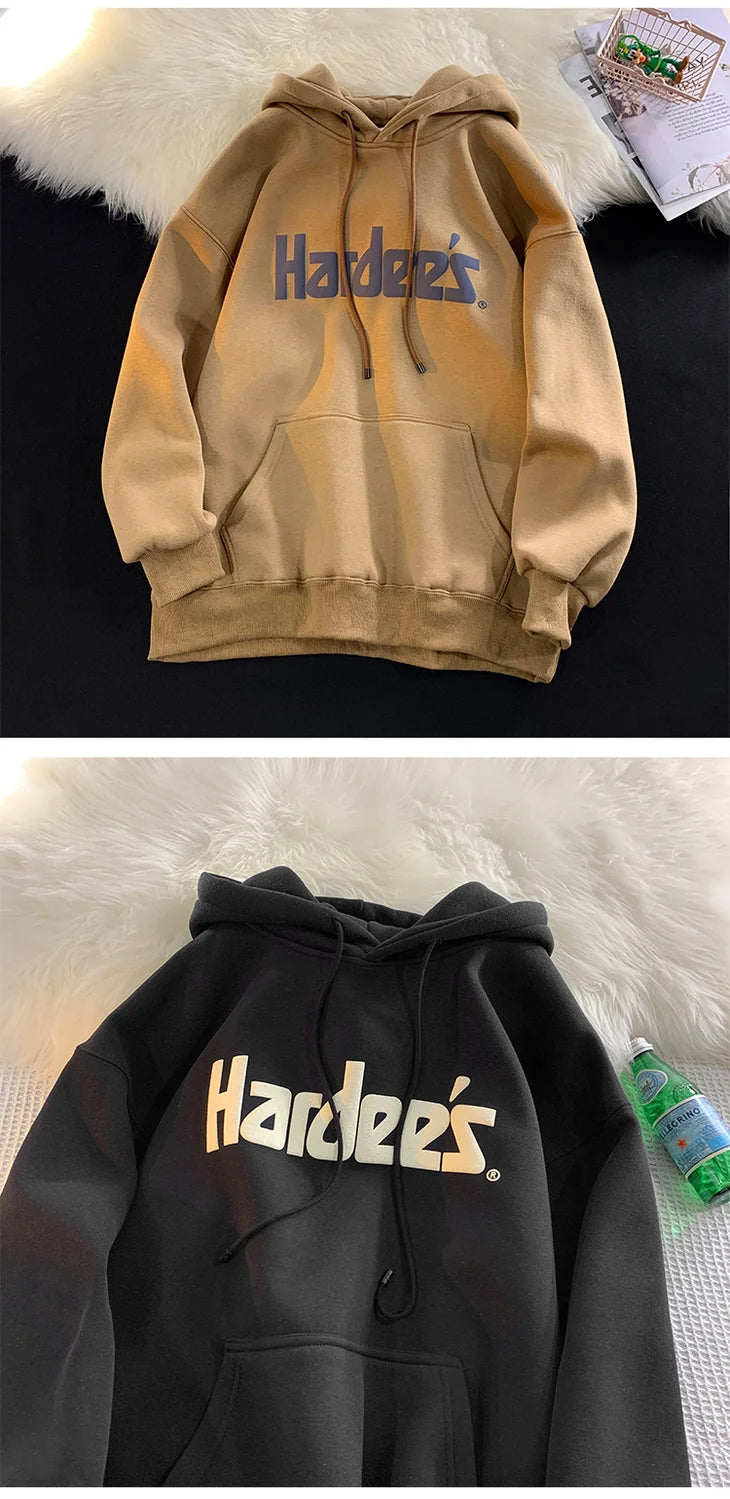 Trendy Personalized Pure Cotton Men's Hooded Sweatshirt New American Style Y2K Simple Loose Retro Thickened Jacket Tops