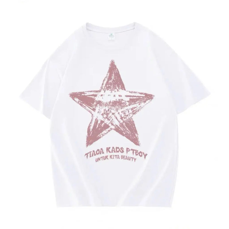 Sadcore Aesthetic drop – American Couple Loose Personalized Print Round Neck Short