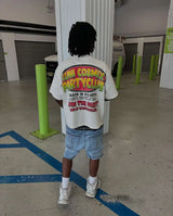 Skater Sticker Tee – Bold Flame Font Graphic Throwback Style