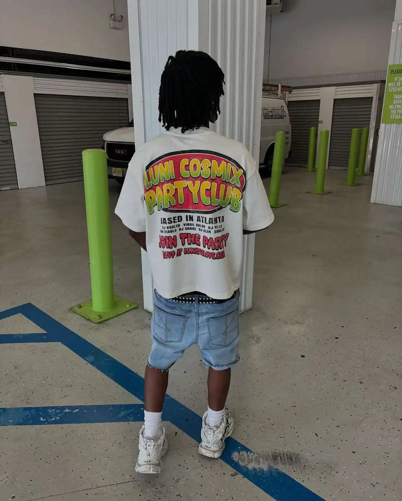 Skater Sticker Tee – Bold Flame Font Graphic Throwback Style
