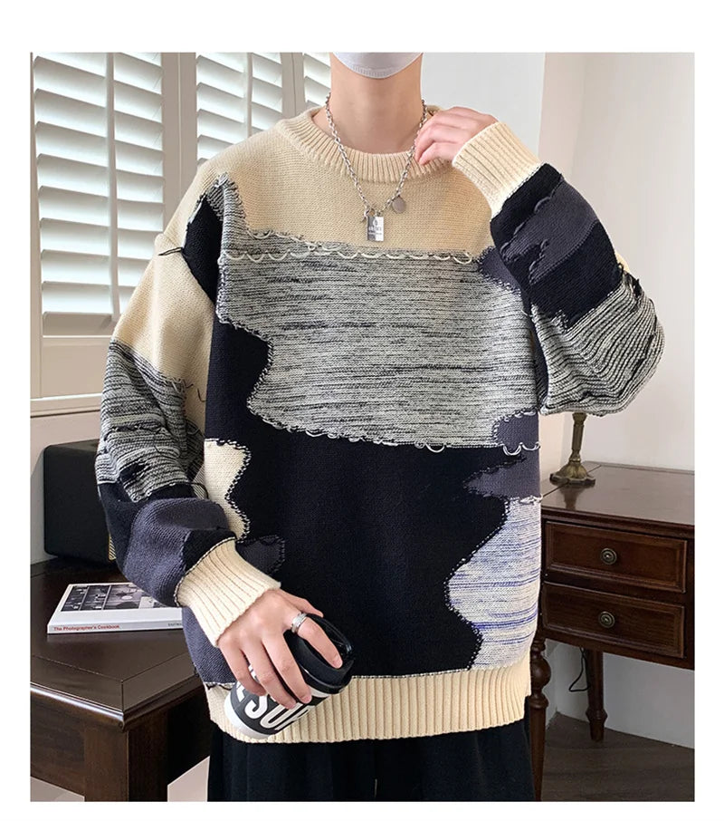 varsity graphic knit, unisex street look, trendy streetwear apparel for men and women