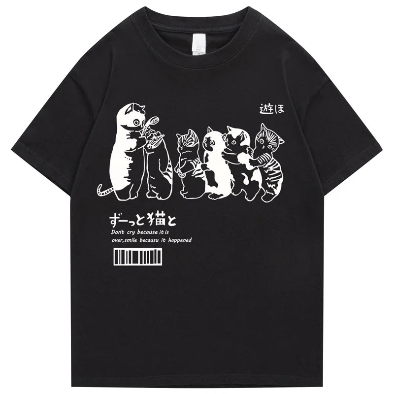 Glitchcore Design – Mens Oversized T Shirt Clothing Hip Hop Cat Shower Street Pr – Edgy Streetwear for All Genders
