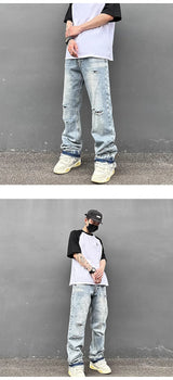 destroy ripped holes high street pants mens casual harajuku zipper straight trousers hip hop fashion streetwear baggy joggers unique joggers style 2171