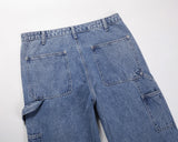 2024 new fashion blue pockets jeans for men and women streetwear casual cargo pants washed solid color denim trousers oversized unique cargo style 4491