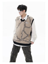 high street harajuku imitation mink hair knitted vest chain color block v neck pullover sweater vest oversized knitwear trendy streetwear fashion hoodie, aesthetic street look hoodie, oversized graphic print design