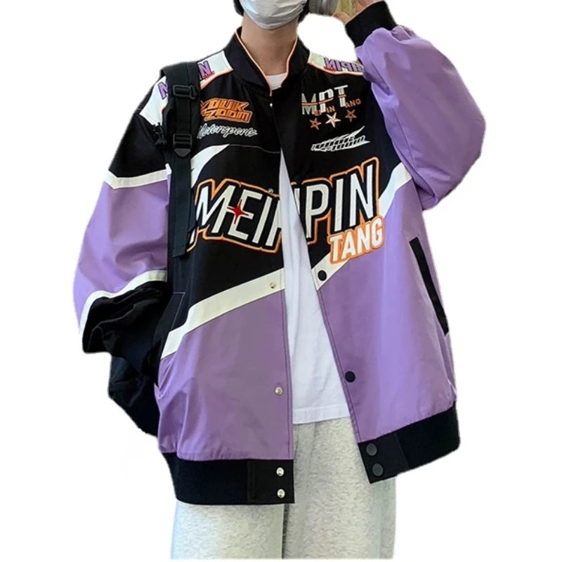 fashion racing style jacket coat mens letter embroidery loose coats unisex streetwear new casual motorcycle jackets outerwear - variant style 5272cf for streetwear fashion
