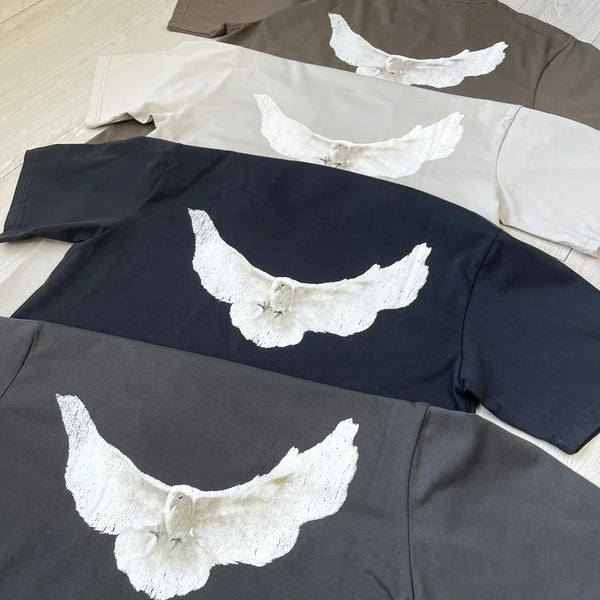 Trapwear Aesthetic piece – Ovesized Pigeon Print T Shirt Tops Tee For Men Frog Drift Ka