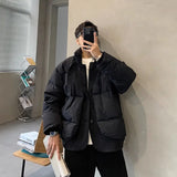 Korean street trend men and women retro personality fake two piece design couple winter loose thick casual jacket top harajuku
