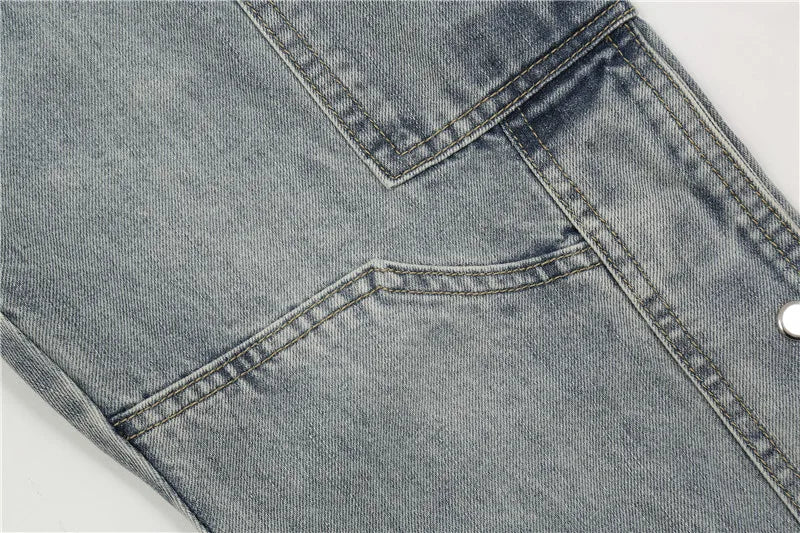 men fashion denim jeans casual bottom button open straight jeans with pockets hip hop streetwear zipper cargo joggers jean pants unique joggers style 2525