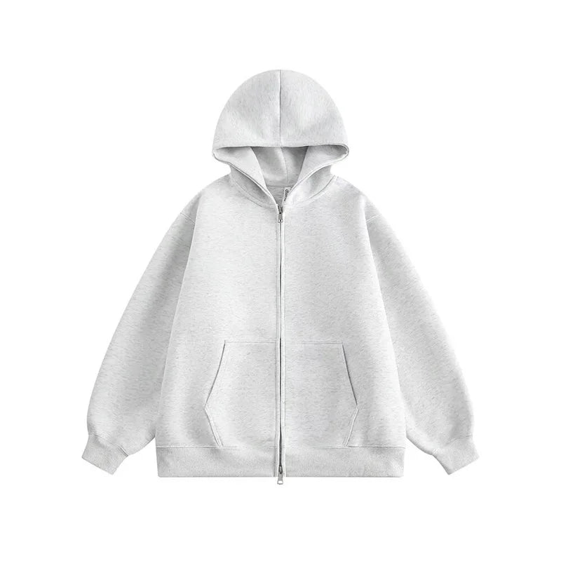 2024 Korean Fashion Pullover – Winter Mens Fleece Zipper Hooded Sweatshirts 2025 New Classic Solid Color Oversized Hoodies Y2K Streetwear Outerwear Tracksuit | Zip Knit Drop #222
