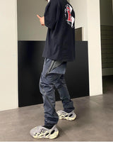 nylon deconstructed zipper up splicing cargo pant for mens black overalls streetwear function bilayer slim fit joggers pants unique joggers style 1383