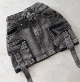 Vintage Y2K New Harajuku Multiple Pockets Denim Plaid Skirt Goth Black Mini Skir Fashion Womens Casual Versatile Sexy Streetwear