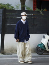 mens casual 2 pcs sets fake two pieces cotton shirt corduroy street wide leg pants sets japanese college retro couples suit unique default style 4558