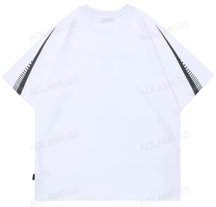 Vaporwave Tribal flame – Streetwear Men Oversized Tshirts Black White Splicing Graphi