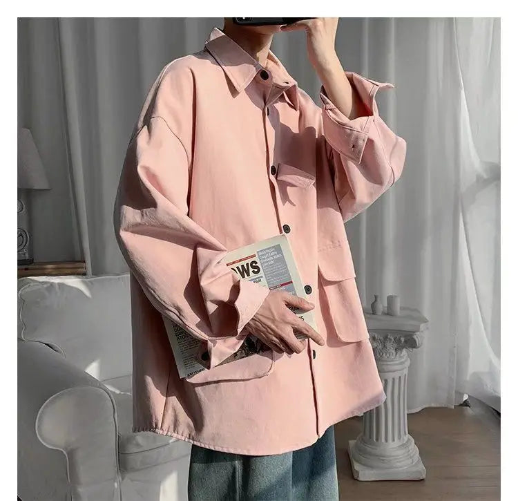 Original shirt men long-sleeved Korean style trendy loose handsome work shirt ins trendy brand spring