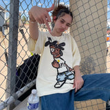 Glitchcore Aesthetic piece – Retro Gothic Rock Cartoon Pattern Letter Print T Shirt Women