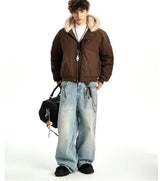 Winter American Street Hooded Parkas Mens New 2024 Thickened Trendy Fur Collar Cotton Jackets Warm Zipper Pocket Fluffy Coats