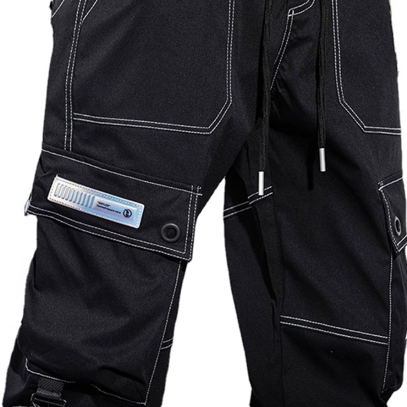 mens side pocket cargo pants casual elastic waist trousers streetwear hip hop loose fit ankle drawstring sweatpants joggers unique joggers style 2047