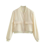 Women Bomber Jacket White Autumn And Winter Button Baseball Bomber Sho