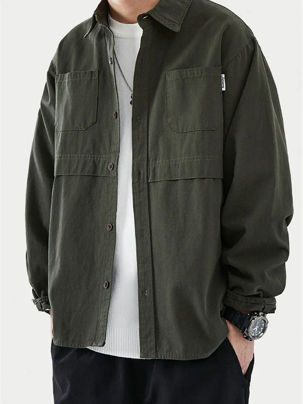 Sadcore Chrome print – Autumn Y2K Japanese Long Sleeve Cargo Shirts Mens Casual Vintage