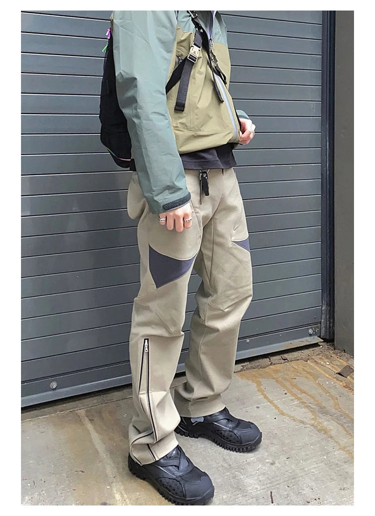 hip hop pants retro cargo straight pants mens patchwork side zipper harajuku streetwear joggers men casual loose cotton trousers unique joggers style 1911