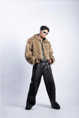 Integrated Fur Leather Men Cotton Jackets Thickened American High Street Motorcycle PU Leather Parkas Winter Couple Punk Outwear