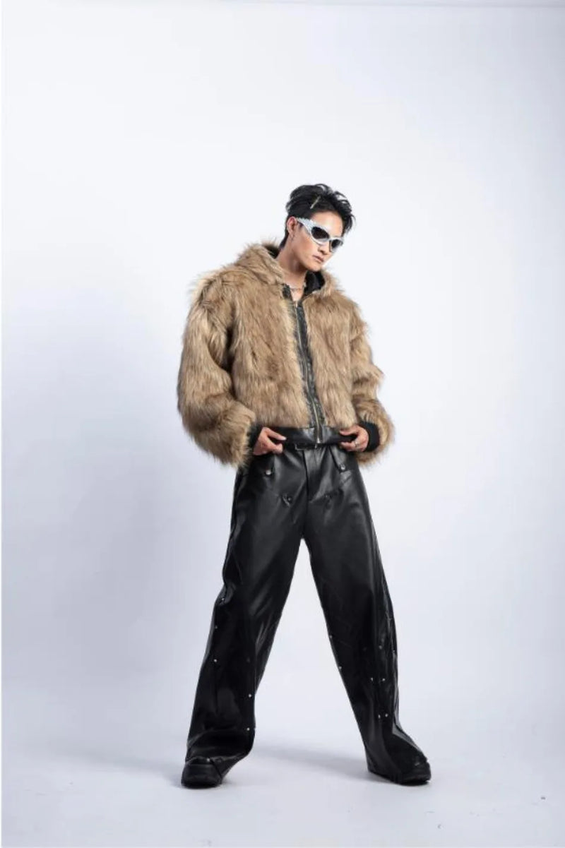 Integrated Fur Leather Men Cotton Jackets Thickened American High Street Motorcycle PU Leather Parkas Winter Couple Punk Outwear