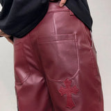 pu leather pants men streetwear fashion hip hop punk gothic vibe casual faux leather pant man boyfriend motorcycle trousers unique default style 3026