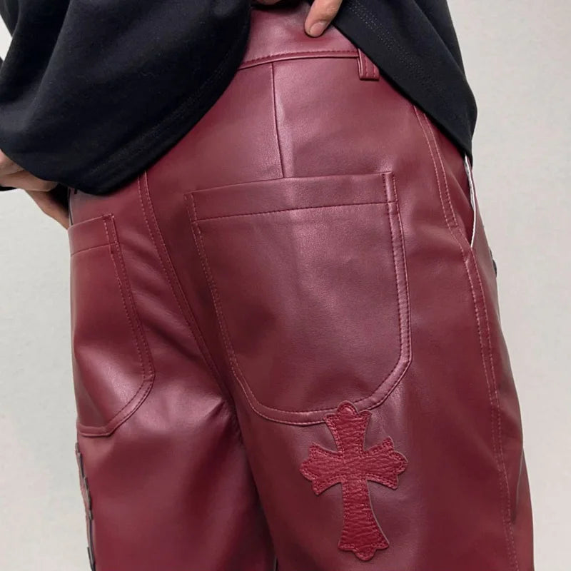 pu leather pants men streetwear fashion hip hop punk gothic vibe casual faux leather pant man boyfriend motorcycle trousers unique default style 3026