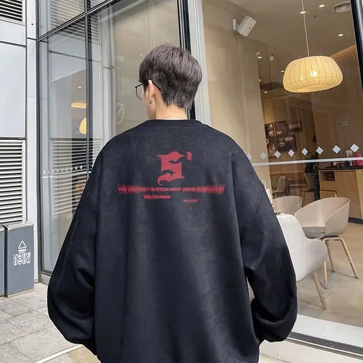 Personalized Street Suede Sweatshirt Men Autumn Winter American High Street Y2K Handsome and Versatile Casual Top