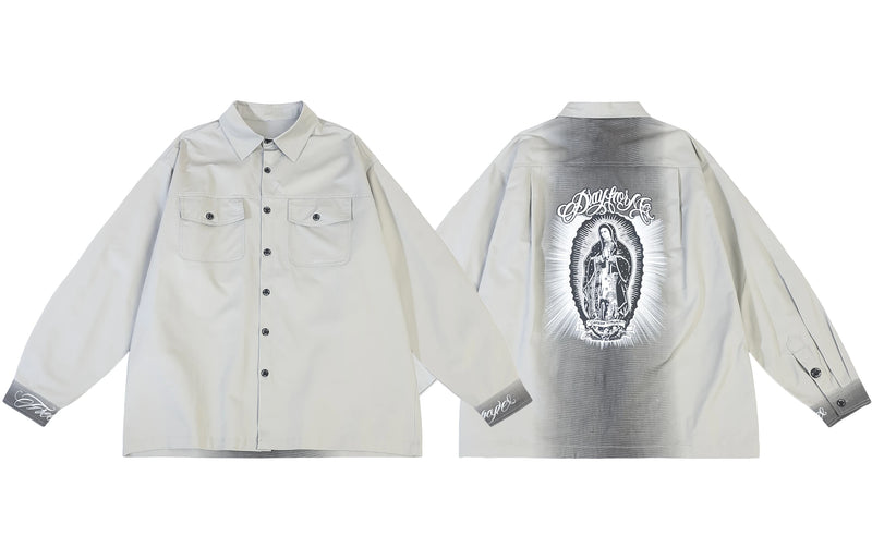 Hip Hop Streetwear Shirts Harajuku Retro Printed New Casual Long Sleeve Single Breasted Shirts for Men Loose Tops Cargo Shirt