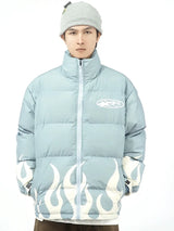 hip hop fire printed jacket parka streetwear mens windbreaker harajuku new cotton padded zipper coat outerwear hipster sky bl - variant style 0608ae for streetwear fashion