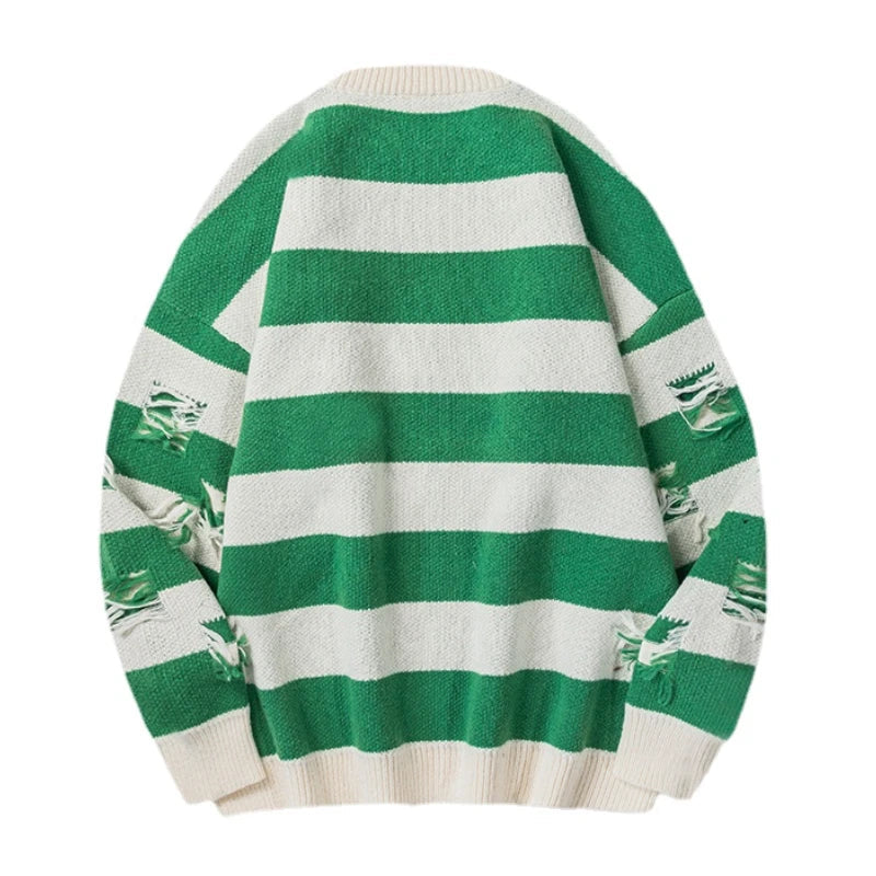hip hop destroyed ripped holes knitted sweater mens casual striped pullover sweater unisex harajuku streetwear new autumn jumper - trendy hip hop fashion hoodie, graphic printed hoodie for men and women, oversized streetwear hoodie