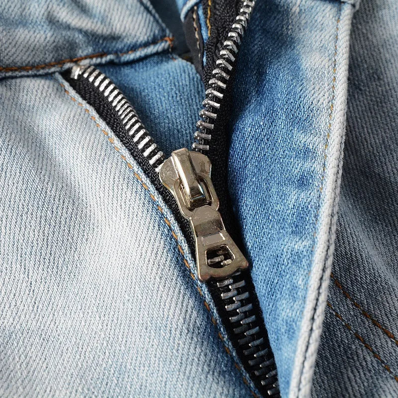 american style high street light blue ripped jeans mens pic slim fit stretch ripped skinny pants unique jeans style 1988