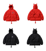 Devil Horn Hooded Jacket Parka with Bag 2023 Winter Streetwear Thick Warm Bubble Padded Coats Harajuku Casual Puffer Jackets