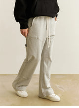 american streetwear gray flared sweatpant men double knee patch micro flare overalls harajuku casual patchwork sweat pants black unique joggers style 2952
