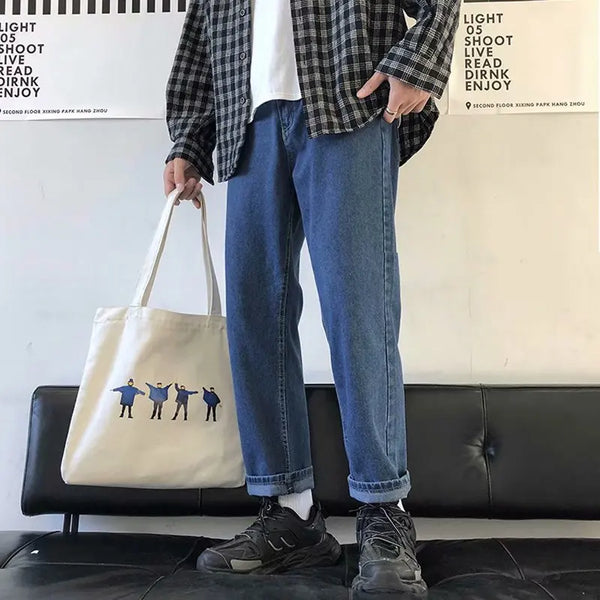 2023 summer jeans men loose straight korean style trendy comfortable casual all match student casual pants mens wide leg pants stacked flare jeans